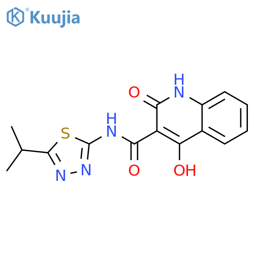 <br>4-Hydroxy-2-oxo-1,2-dihydro-quinoline-3-carboxylic acid (5-isopropyl-[1,3,4 ]thiadiazol-2-yl)-amide structure
