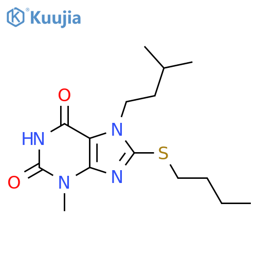 8-(butylsulfanyl)-3-methyl-7-(3-methylbutyl)-2,3,6,7-tetrahydro-1H-purine-2,6-dione structure