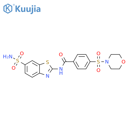 4-(morpholine-4-sulfonyl)-N-(6-sulfamoyl-1,3-benzothiazol-2-yl)benzamide structure