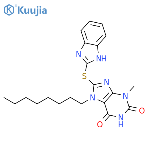 8-(1H-1,3-benzodiazol-2-ylsulfanyl)-3-methyl-7-octyl-2,3,6,7-tetrahydro-1H-purine-2,6-dione structure