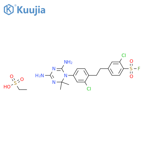 2-chloro-4-[2-[2-chloro-4-(4,6-diamino-2,2-dimethyl-1,3,5-triazin-1-yl)phenyl]ethyl]benzenesulfonyl Fluoride;ethanesulfonic Acid structure