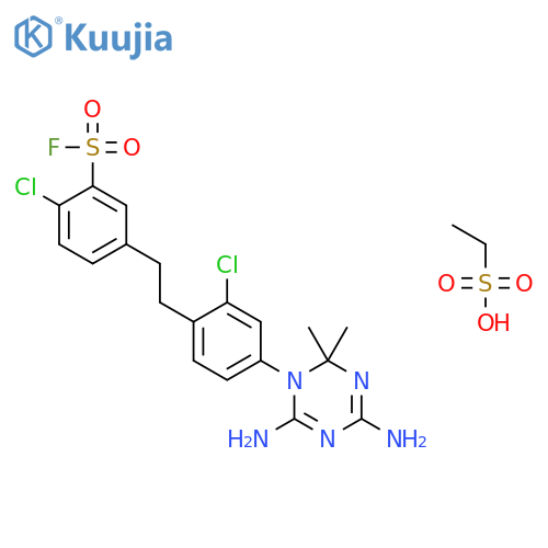 2-chloro-5-[2-[2-chloro-4-(4,6-diamino-2,2-dimethyl-1,3,5-triazin-1-yl)phenyl]ethyl]benzenesulfonyl Fluoride;ethanesulfonic Acid structure