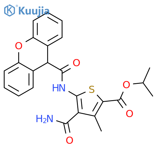 <br>4-Carbamoyl-3-methyl-5-[(9H-xanthene-9-carbonyl)-amino]-thiophene-2-carboxy lic acid isopropyl ester structure