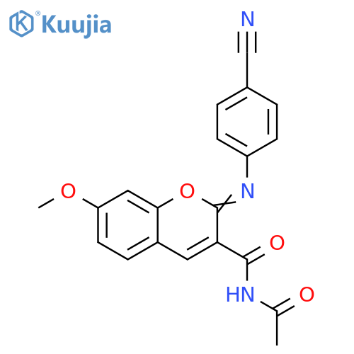 (2Z)-N-acetyl-2-(4-cyanophenyl)imino-7-methoxy-2H-chromene-3-carboxamide structure