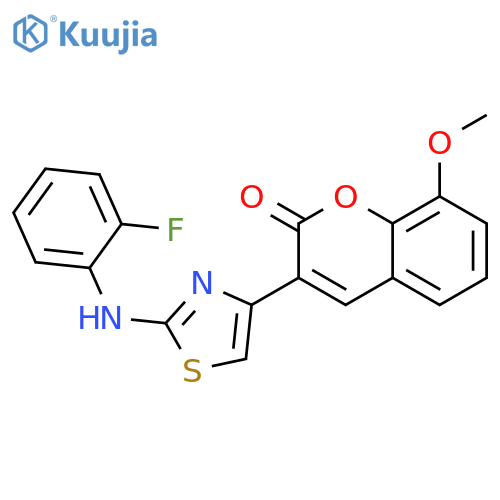 3-{2-(2-fluorophenyl)amino-1,3-thiazol-4-yl}-8-methoxy-2H-chromen-2-one structure