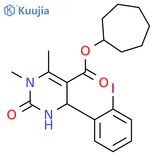 cycloheptyl 4-(2-iodophenyl)-1,6-dimethyl-2-oxo-1,2,3,4-tetrahydropyrimidine-5-carboxylate structure