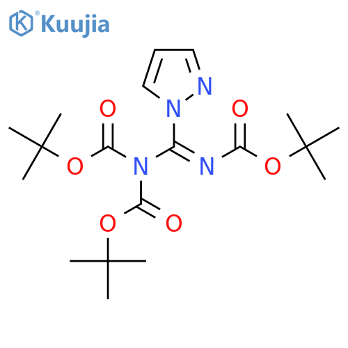 tert-butyl (Z)-(tert-butoxycarbonyl)(((tert-butoxycarbonyl)imino)(1H-pyrazol-1-yl)methyl)carbamate structure