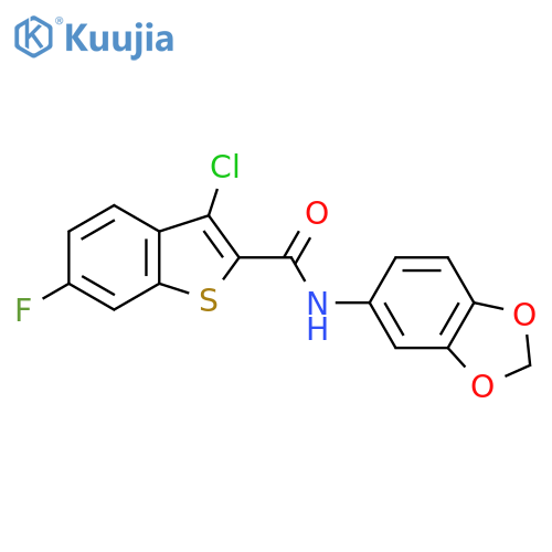 N-(2H-1,3-benzodioxol-5-yl)-3-chloro-6-fluoro-1-benzothiophene-2-carboxamide structure