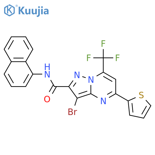 <br>3-bromo-N-1-naphthyl-5-thien-2-yl-7-(trifluoromethyl)pyrazolo[1,5-a]pyrimid ine-2-carboxamide structure