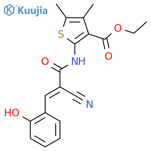 ethyl 2-[[(E)-2-cyano-3-(2-hydroxyphenyl)prop-2-enoyl]amino]-4,5-dimethylthiophene-3-carboxylate structure