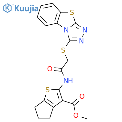 methyl 2-(2-{7-thia-2,4,5-triazatricyclo6.4.0.0^{2,6}dodeca-1(8),3,5,9,11-pentaen-3-ylsulfanyl}acetamido)-4H,5H,6H-cyclopentabthiophene-3-carboxylate structure