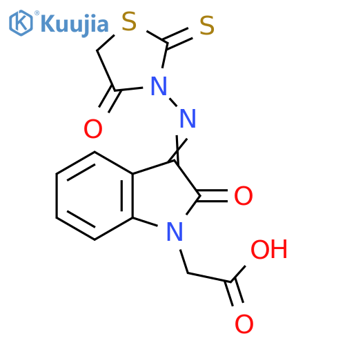 2-(3Z)-2-oxo-3-(4-oxo-2-sulfanylidene-1,3-thiazolidin-3-yl)imino-2,3-dihydro-1H-indol-1-ylacetic acid structure