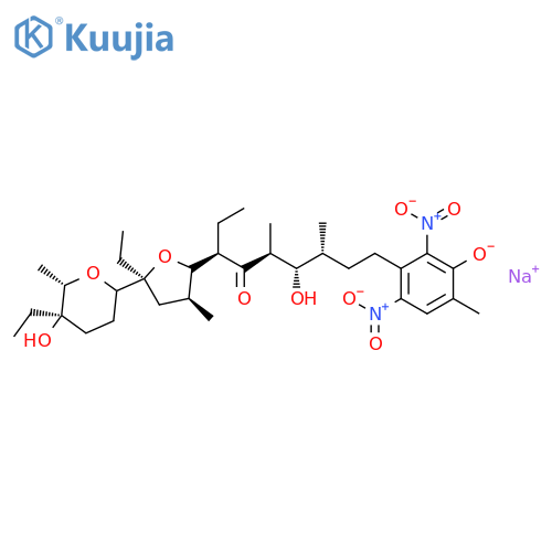 4-Nonanone,3-[(2S,3S,5S)-5-ethyl-5-[(2R,5R,6S)-5-ethyltetrahydro-5-hydroxy-6-methyl-2H-pyran-2-yl]tetrahydro-3-methyl-2-furanyl]-6-hydroxy-9-(3-hydroxy-4-methyl-2,6-dinitrophenyl)-5,7-dimethyl-,monosodium salt, (3R,5S,6S,7R)- (9CI) structure