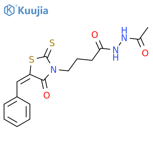 N'-acetyl-4-(5E)-4-oxo-5-(phenylmethylidene)-2-sulfanylidene-1,3-thiazolidin-3-ylbutanehydrazide structure