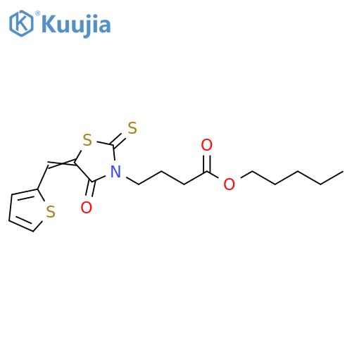 pentyl 4-(5E)-4-oxo-2-sulfanylidene-5-(thiophen-2-yl)methylidene-1,3-thiazolidin-3-ylbutanoate structure