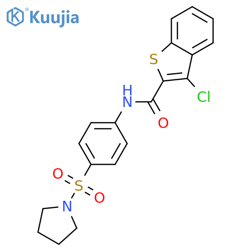 <br>3-chloro-N-[4-(pyrrolidin-1-ylsulfonyl)phenyl]-1-benzothiophene-2-carboxami de structure