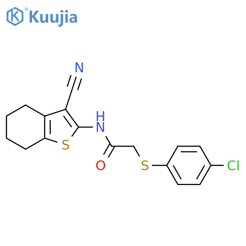2-(4-chlorophenyl)sulfanyl-N-(3-cyano-4,5,6,7-tetrahydro-1-benzothiophen-2-yl)acetamide structure