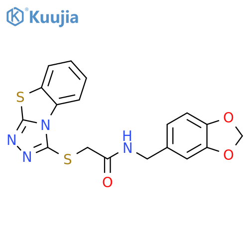 N-(2H-1,3-benzodioxol-5-yl)methyl-2-{7-thia-2,4,5-triazatricyclo6.4.0.0^{2,6}dodeca-1(8),3,5,9,11-pentaen-3-ylsulfanyl}acetamide structure