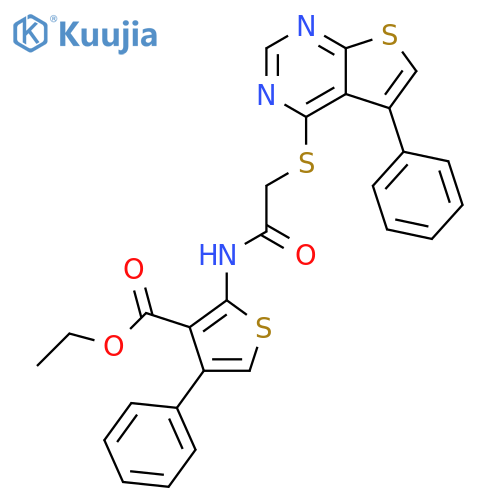 ethyl 4-phenyl-2-2-({5-phenylthieno2,3-dpyrimidin-4-yl}sulfanyl)acetamidothiophene-3-carboxylate structure