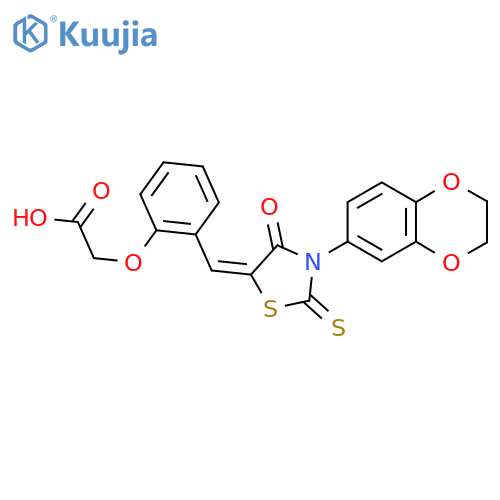 2-(2-{(5E)-3-(2,3-dihydro-1,4-benzodioxin-6-yl)-4-oxo-2-sulfanylidene-1,3-thiazolidin-5-ylidenemethyl}phenoxy)acetic acid structure