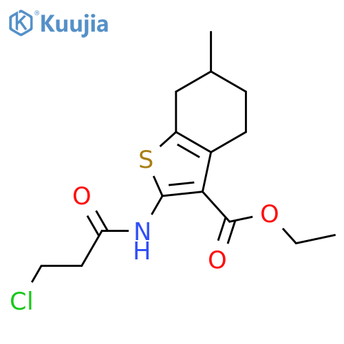 ethyl 2-(3-chloropropanamido)-6-methyl-4,5,6,7-tetrahydro-1-benzothiophene-3-carboxylate structure