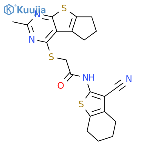 N-(3-cyano-4,5,6,7-tetrahydro-1-benzothiophen-2-yl)-2-({10-methyl-7-thia-9,11-diazatricyclo6.4.0.0^{2,6}dodeca-1(8),2(6),9,11-tetraen-12-yl}sulfanyl)acetamide structure