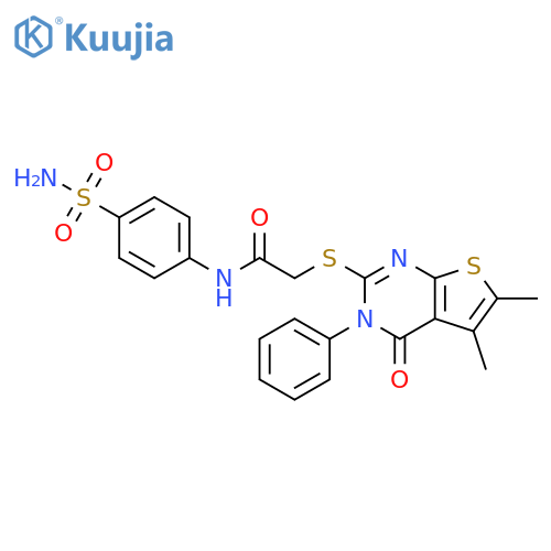 2-({5,6-dimethyl-4-oxo-3-phenyl-3H,4H-thieno2,3-dpyrimidin-2-yl}sulfanyl)-N-(4-sulfamoylphenyl)acetamide structure