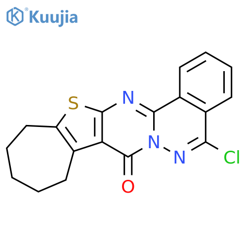 5-chloro-10,11,12,13-tetrahydro-8H,9H-cyclohepta[4',5']thieno[2',3':4,5]pyrimido[2,1-a]phthalazin-8-one structure