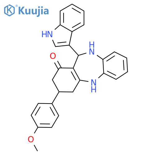<br>11-(1H-Indol-3-yl)-3-(4-methoxy-phenyl)-2,3,4,5,10,11-hexahydro-dibenzo[b,e ][1,4]diazepin-1-one structure