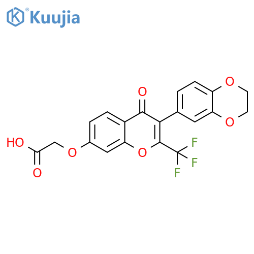 2-((3-(2,3-dihydrobenzo[b][1,4]dioxin-6-yl)-4-oxo-2-(trifluoromethyl)-4H-chromen-7-yl)oxy)acetic acid structure