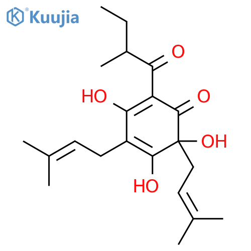 2,4-Cyclohexadien-1-one,3,5,6-trihydroxy-2,6-bis(3-methyl-2-buten-1-yl)-4-(2-methyl-1-oxobutyl)- structure