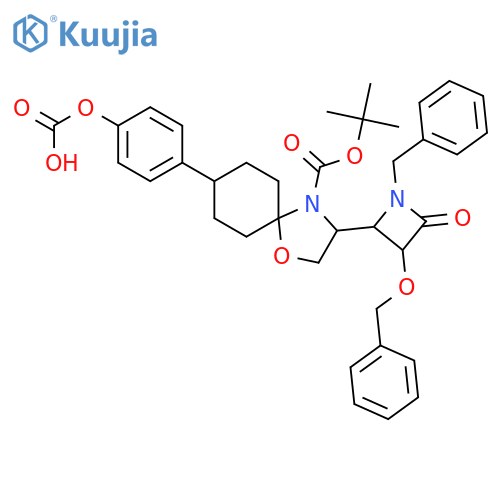 1-Oxa-4-azaspiro[4.5]decane-4-carboxylic acid, 8-[4-(carboxyoxy)phenyl]-3-[(2S,3R)-4-oxo-3-(phenylmethoxy)-1-(phenylmethyl)-2-azetidinyl]-, 4-(1,1-dimethylethyl) ester, (3R)- structure