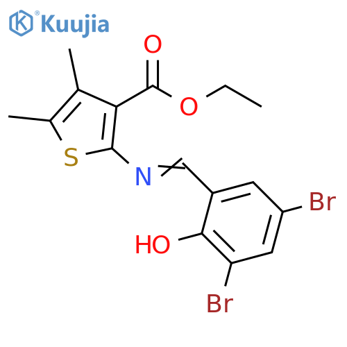 ethyl 2-(E)-(3,5-dibromo-2-hydroxyphenyl)methylideneamino-4,5-dimethylthiophene-3-carboxylate structure