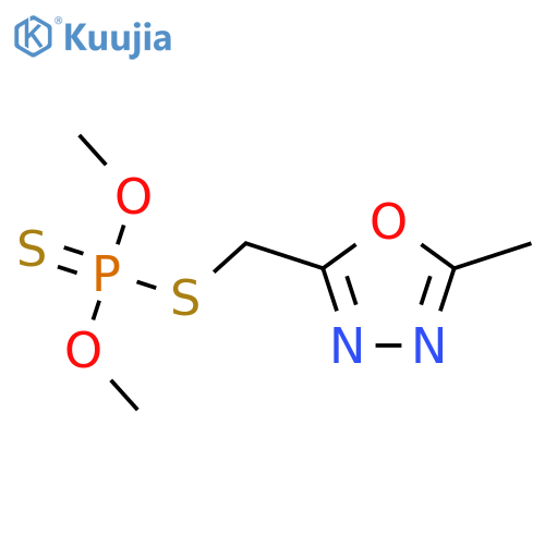 Phosphorodithioic acid,O,O-dimethyl S-[(5-methyl-1,3,4-oxadiazol-2-yl)methyl] ester structure