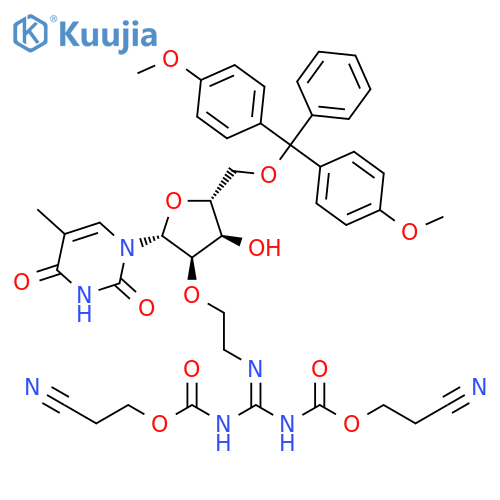Uridine,2'-O-[2-[[bis[[(2-cyanoethoxy)carbonyl]amino]methylene]amino]ethyl]-5'-O-[bis(4-methoxyphenyl)phenylmethyl]-5-methyl- structure