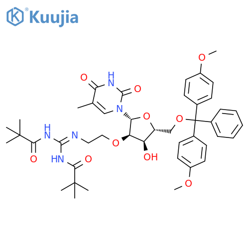 Uridine,2'-O-[2-[[bis[(2,2-dimethyl-1-oxopropyl)amino]methylene]amino]ethyl]-5'-O-[bis(4-methoxyphenyl)phenylmethyl]-5-methyl- structure