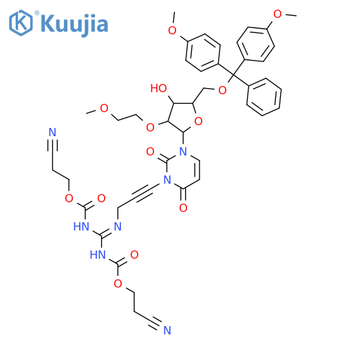 Uridine,3-[3-[[bis[[(2-cyanoethoxy)carbonyl]amino]methylene]amino]-1-propynyl]-5'-O-[bis(4-methoxyphenyl)phenylmethyl]-2'-O-(2-methoxyethyl)- structure