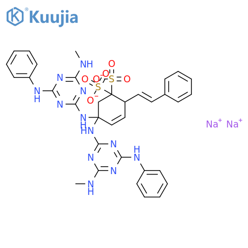 Benzenesulfonic acid,2,2'-(1,2-ethenediyl)bis[5-[[4-(methylamino)-6-(phenylamino)-1,3,5-triazin-2-yl]amino]-,sodium salt (1:2) structure