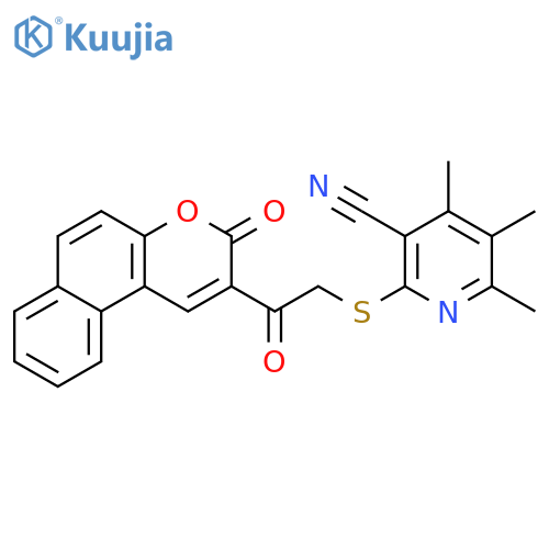 4,5,6-trimethyl-2-(2-oxo-2-{3-oxo-3H-benzofchromen-2-yl}ethyl)sulfanylpyridine-3-carbonitrile structure