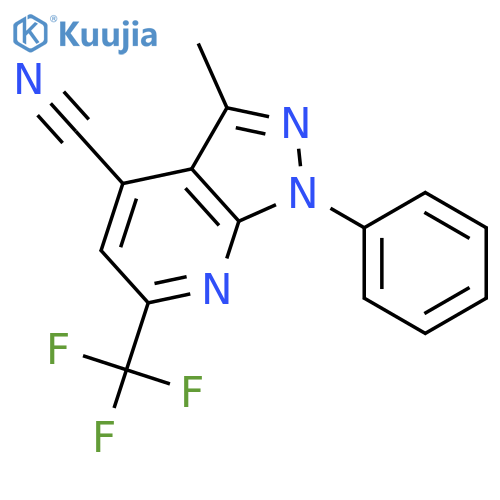 1H-Pyrazolo[3,4-b]pyridine-4-carbonitrile,  3-methyl-1-phenyl-6-(trifluoromethyl)- structure