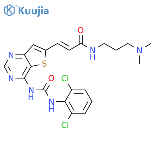 2-Propenamide,3-[4-[[[(2,6-dichlorophenyl)amino]carbonyl]amino]thieno[3,2-d]pyrimidin-6-yl]-N-[3-(dimethylamino)propyl]-, (2E)- structure