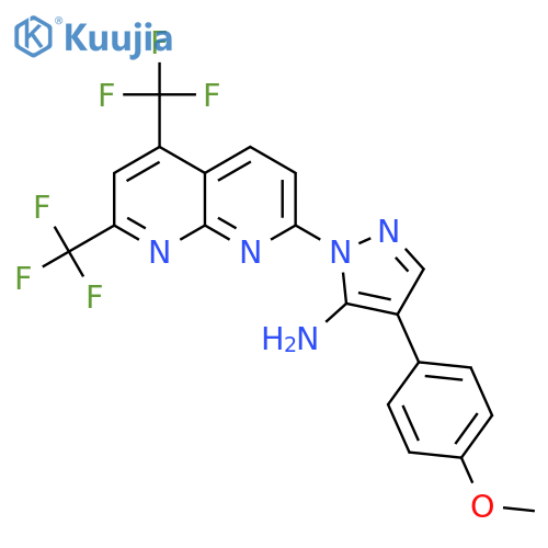 1H-Pyrazol-5-amine,1-[5,7-bis(trifluoromethyl)-1,8-naphthyridin-2-yl]-4-(4-methoxyphenyl)- structure