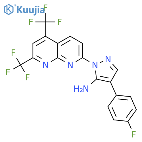 1H-Pyrazol-5-amine,1-[5,7-bis(trifluoromethyl)-1,8-naphthyridin-2-yl]-4-(4-fluorophenyl)- structure