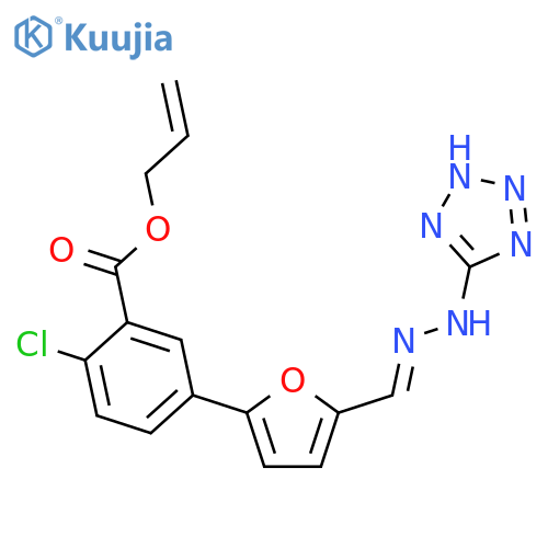 <br>2-Chloro-5-{5-[(1H-tetrazol-5-yl)-hydrazonomethyl]-furan-2-yl}-benzoic acid  allyl ester structure