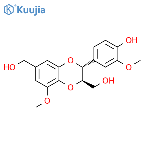 1,4-Benzodioxin-2,6-dimethanol,2,3-dihydro-3-(4-hydroxy-3-methoxyphenyl)-8-methoxy-, (2R,3R)-rel- structure