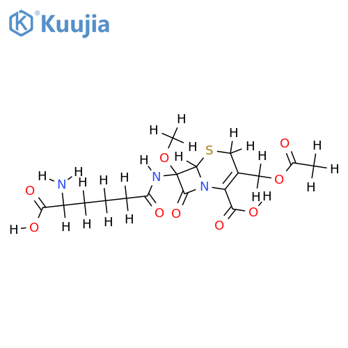(6R)-3-acetoxymethyl-7t-((R)-5-amino-5-carboxy-pentanoylamino)-7c-methoxy-8-oxo-(6rH)-5-thia-1-aza-bicyclo[4.2.0]oct-2-ene-2-carboxylic acid structure