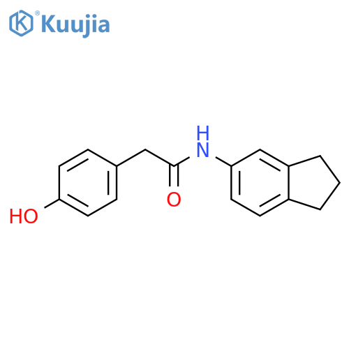 N-(2,3-dihydro-1H-inden-5-yl)-2-(4-hydroxyphenyl)acetamide structure