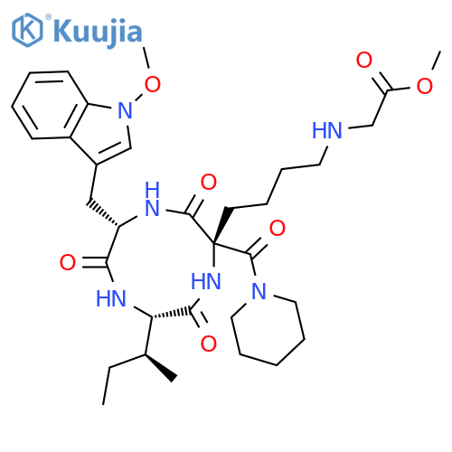 Cyclo[L-isoleucyl-(2R)-2-piperidinecarbonyl-N6-(2-methoxy-2-oxoethyl)-L-lysyl-1-methoxy-L-tryptophyl] structure