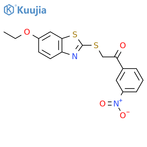 2-(6-ethoxy-1,3-benzothiazol-2-yl)sulfanyl-1-(3-nitrophenyl)ethan-1-one structure