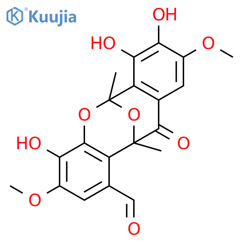 4,7,8-trihydroxy-3,9-dimethoxy-6,12-dimethyl-11-oxo-11,12-dihydro-6H-6,12-epoxydibenzo[b,f]oxocine-1-carbaldehyde structure